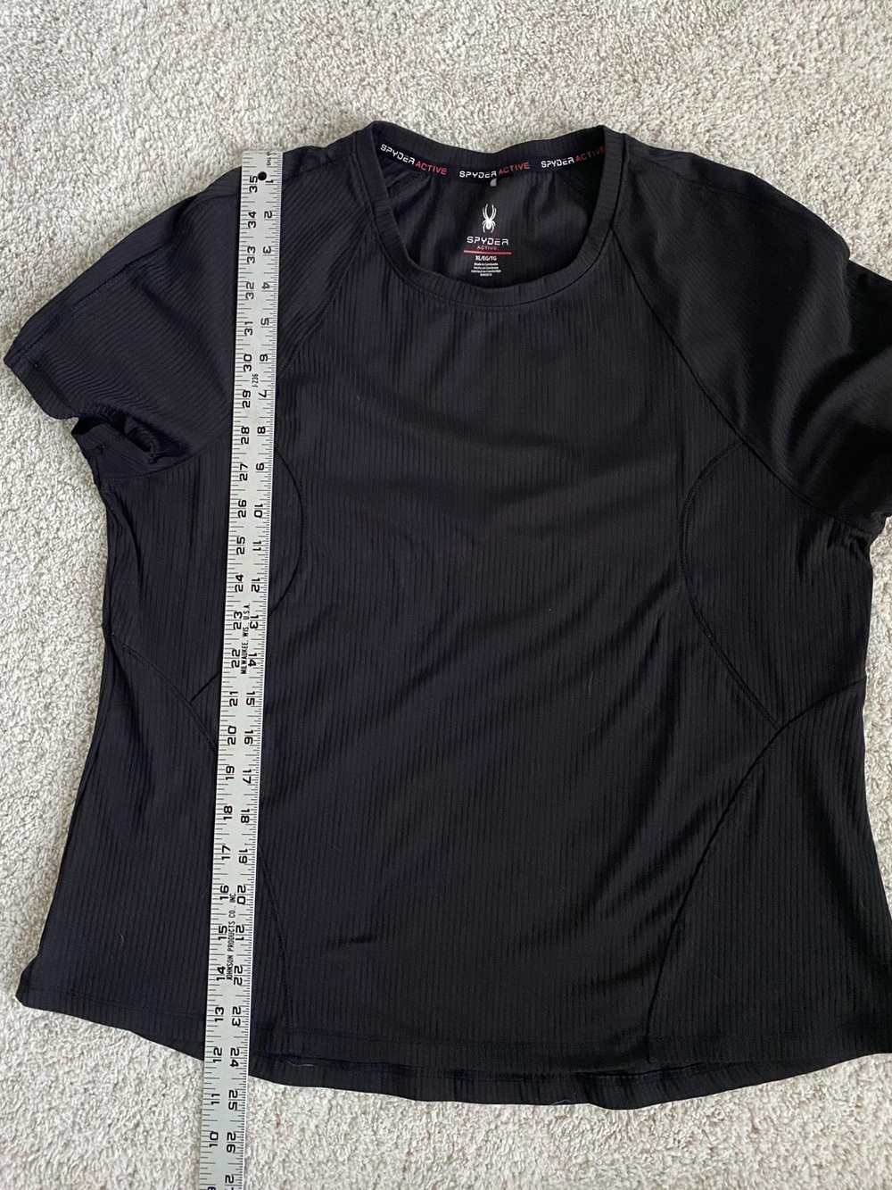 Spyder Black Ribbed Short Sleeve Tee Top Activewear - Picture 7 of 7